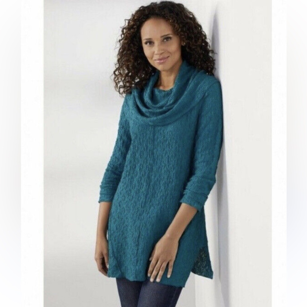 Soft Surroundings Rowan Tunic Long Sleeve Crinkle Cowl Neck Top
